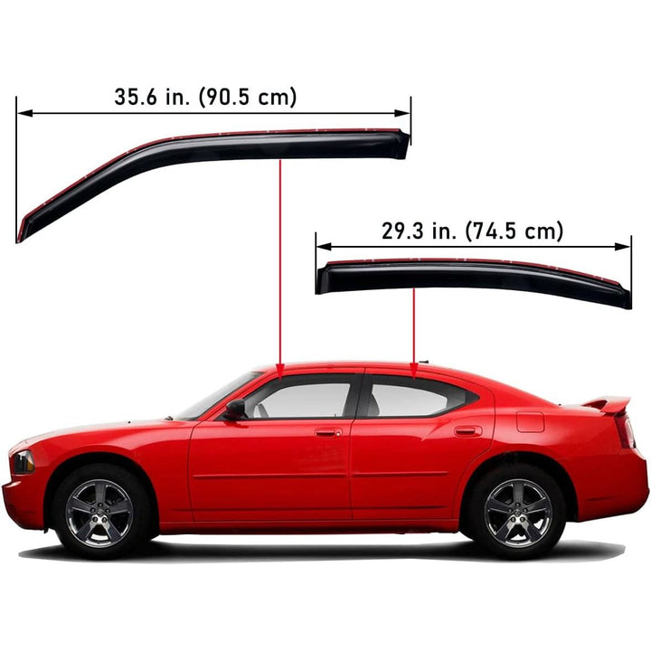 Extra Durable Clip - on in - Channel Auto Vent Window Visor, Fits 2006 - 2010 Dodge Charger, UV Protection Rain Guard, Original Wind Deflector, No - Drill Easy Install, Dark Smoke, 4 - Pcs - Just Closeouts Canada Inc.X002LEZ7Q1