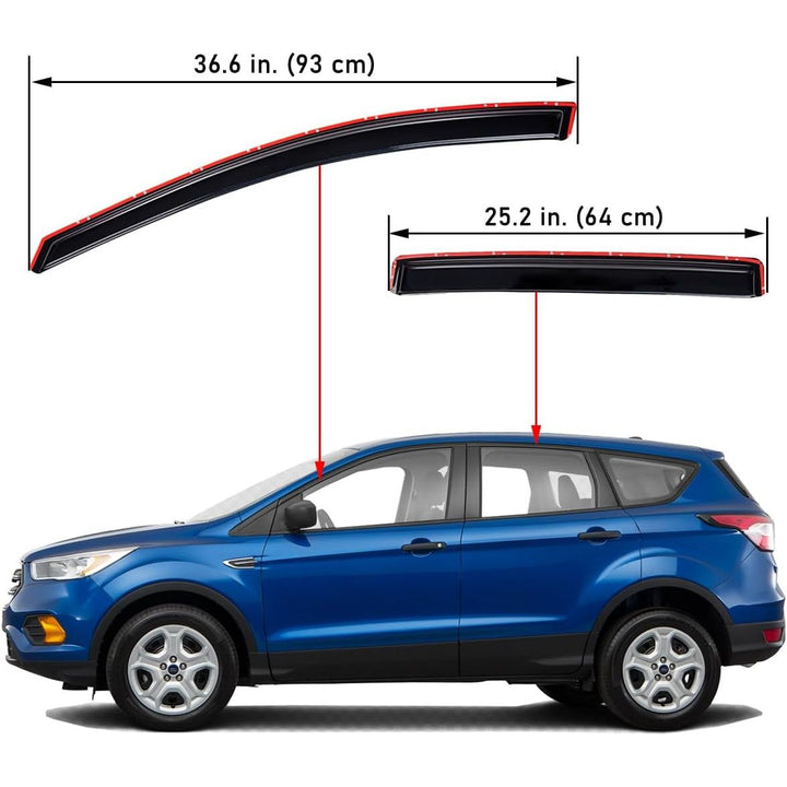 Extra Durable Clip - on in - Channel Auto Vent Window Visor, Fits 2013 - 2019 Ford Escape, UV Protection Rain Guard, Original Wind Deflector, No - Drill Easy Install, Dark Smoke, 4 - Pcs - Just Closeouts Canada Inc.X002MTWFG5
