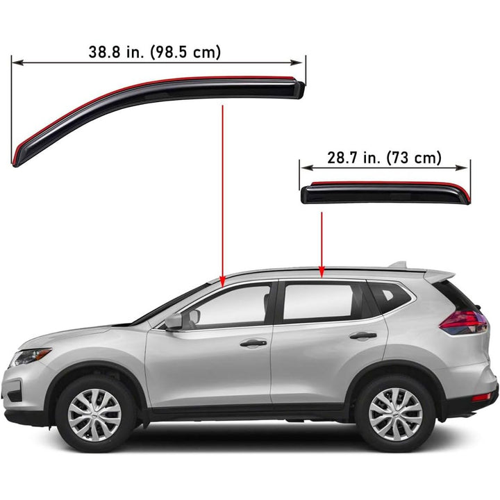 Extra Durable Clip - on in - Channel Auto Vent Window Visor, Fits 2014 - 2020 Nissan Rogue (EXCLUDES Rogue Sport), UV Protection Rain Guard, Original Wind Deflector, No - Drill, Dark Smoke, 4 - Pcs - Just Closeouts Canada Inc.X002NHGDEL