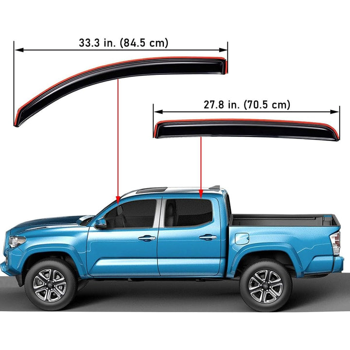 Extra Durable Clip - on in - Channel Auto Vent Window Visor, Fits 2016 - 2023 Toyota Tacoma Double Cab, UV Protection Rain Guard, Original Wind Deflector, No - Drill Install, Dark Smoke, 4 - Pcs - Just Closeouts Canada Inc.X002JEREUF