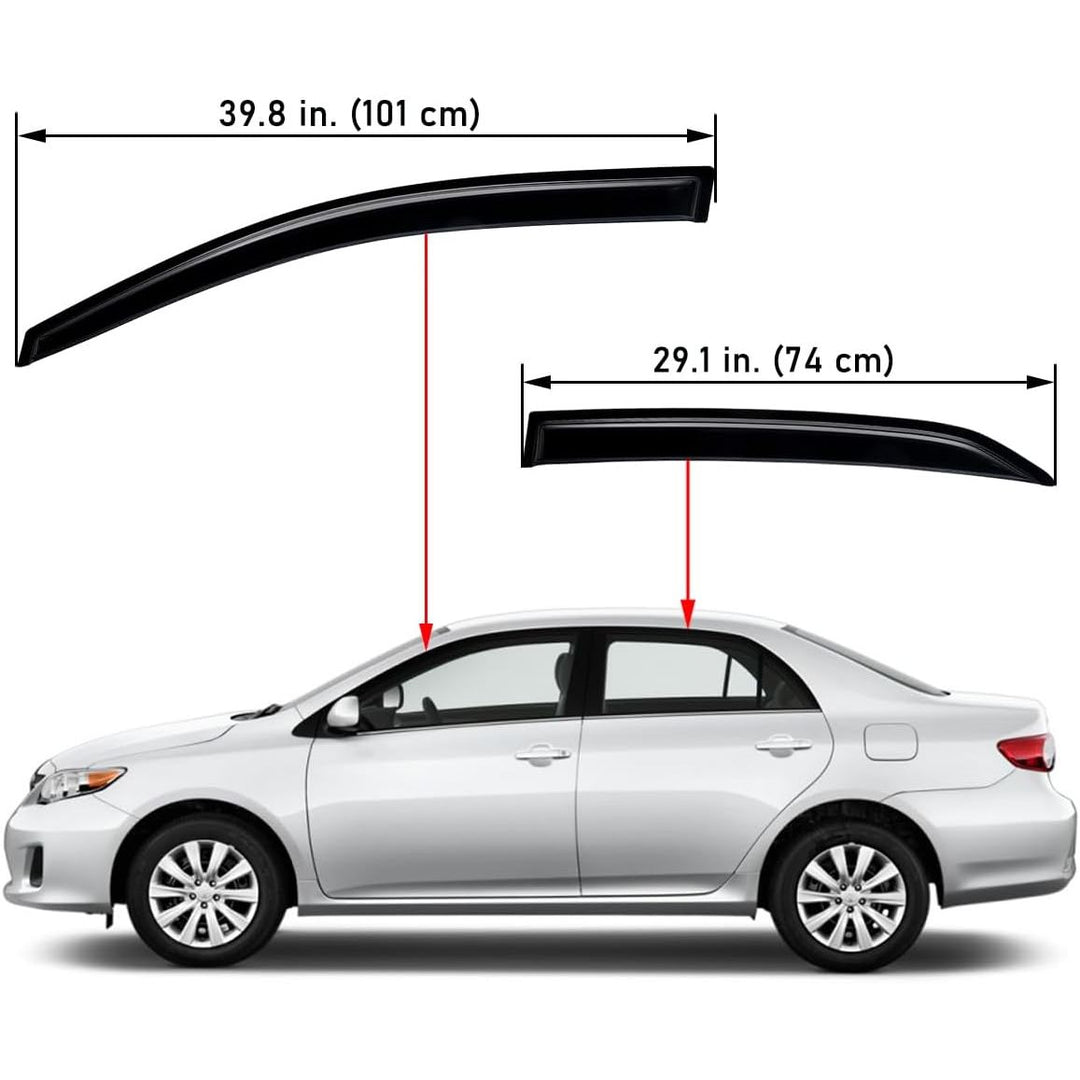 Extra Durable Outside - Mount Auto Vent Window Visor, Fits 2009 - 2013 Toyota Corolla Sedan, UV Protection Rain Guard, Original Wind Deflector, No - Drill Easy Install, Dark Smoke, 4 - Pcs - Just Closeouts Canada Inc.X001XGEDJ5