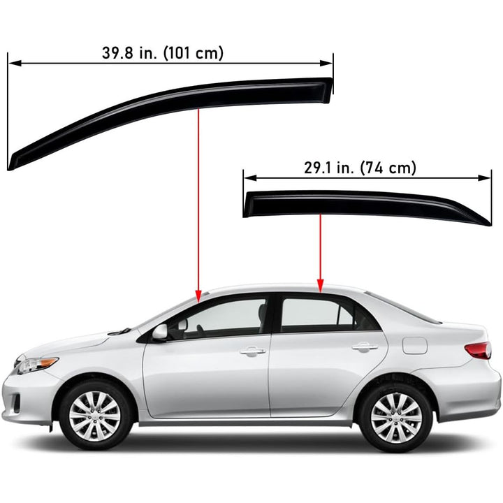 Extra Durable Outside - Mount Auto Vent Window Visor, Fits 2009 - 2013 Toyota Corolla Sedan, UV Protection Rain Guard, Original Wind Deflector, No - Drill Easy Install, Dark Smoke, 4 - Pcs - Just Closeouts Canada Inc.X001XGEDJ5