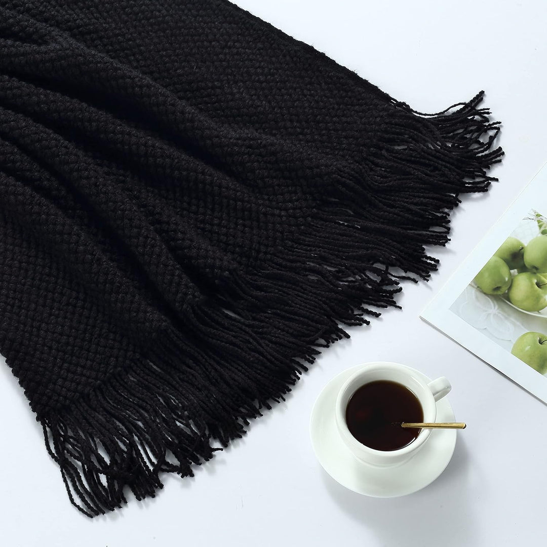 Farmhouse Couch Sofa Throw Blanket for Bedroom Living Room Decoration, Soft Warm Cozy Light Weight for Spring Summer Fall (50''X60'' Black) - Just Closeouts Canada Inc.