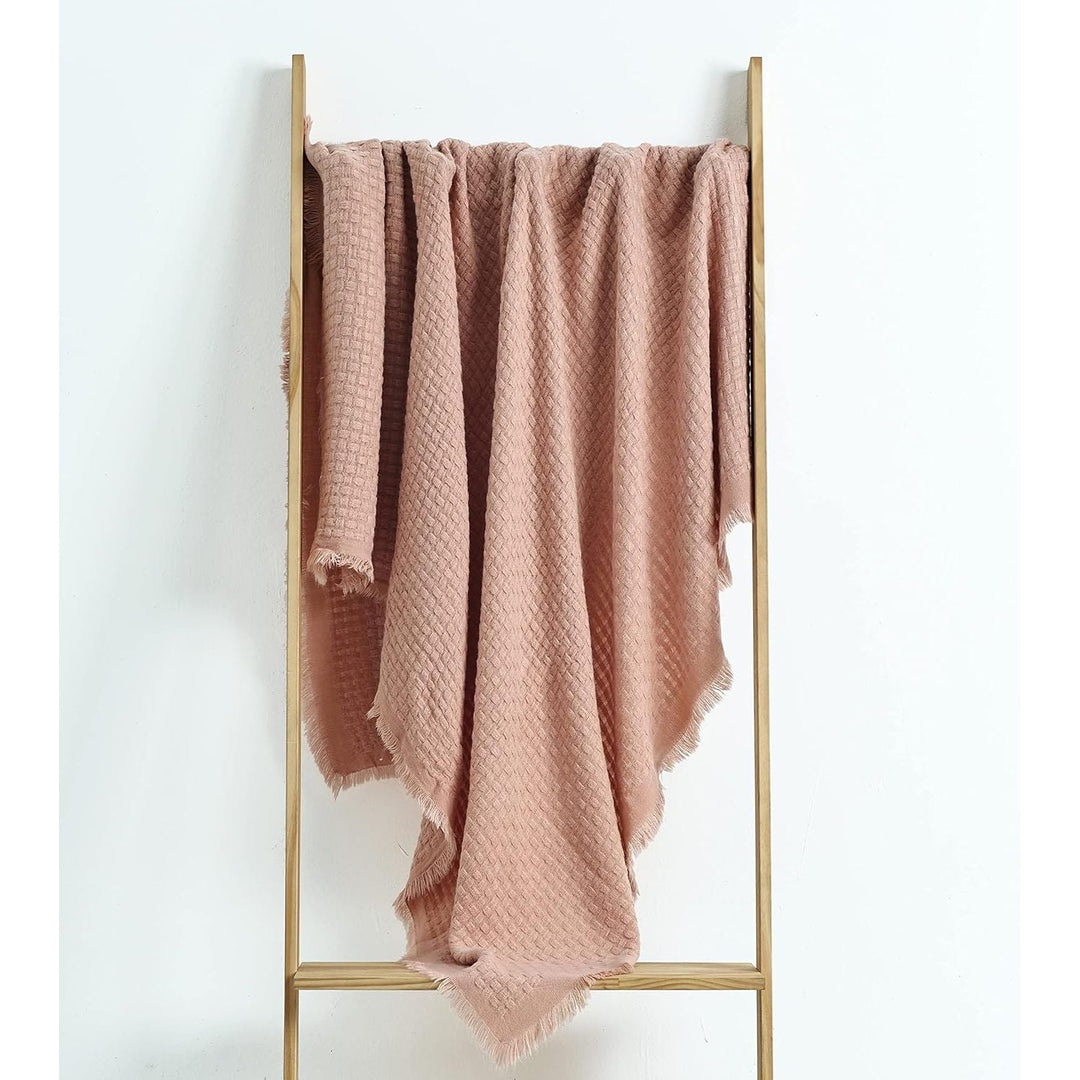 Farmhouse Waffle Knit Throw Blanket for Couch Sofa Chair Bed Home Decoration, Soft Warm Cozy Light Weight for Spring Summer Fall (127cmX152cm Coral Pink) - Just Closeouts Canada Inc.