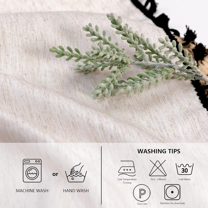 Faux Linen Table Cloth Nappe Table Rectangulaire 60x84 Inch, Boho Tablecloth Dustproof Table Cover for Kitchen Party Holiday Christmas Wedding Banquet, Beige with Black Tassels - Just Closeouts Canada Inc.X003L4LWKF