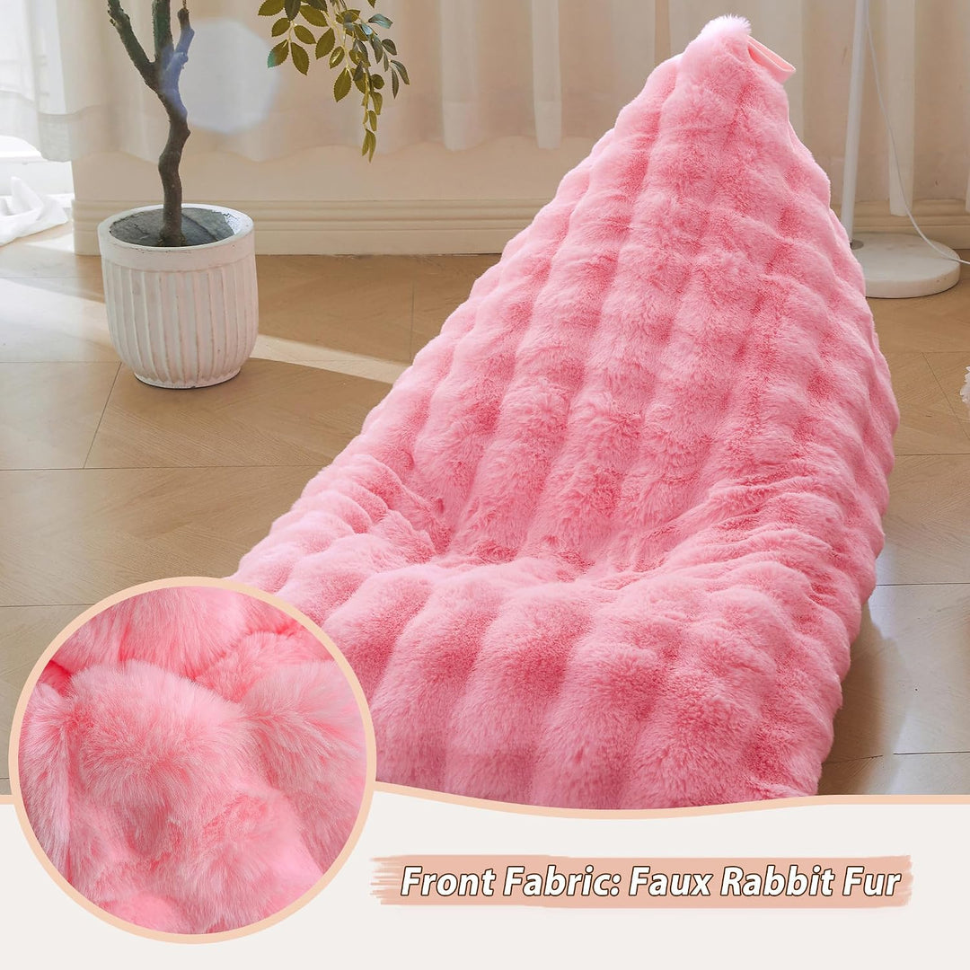 Faux Rabbit Fur Stuffed Animal Bean Bag Storage (No Filler), Soft Plush Waffle Bubble Beanbag Chair Cover for Kids Adults, Luxury Furry Floor Lounger Organizer for Living Room Bedroom, Pink - Just Closeouts Canada Inc.X004OVXT6J