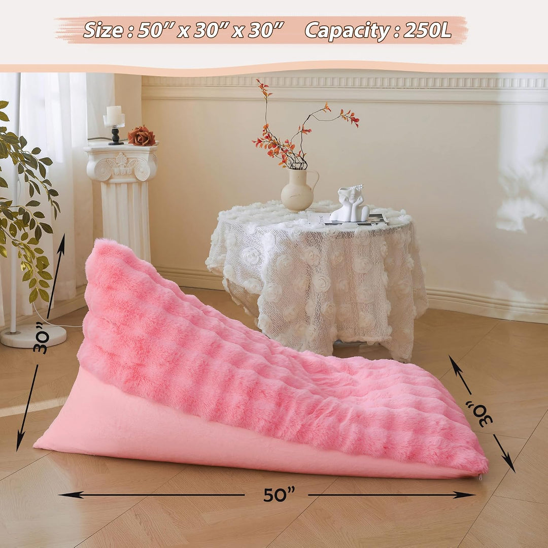 Faux Rabbit Fur Stuffed Animal Bean Bag Storage (No Filler), Soft Plush Waffle Bubble Beanbag Chair Cover for Kids Adults, Luxury Furry Floor Lounger Organizer for Living Room Bedroom, Pink - Just Closeouts Canada Inc.X004OVXT6J