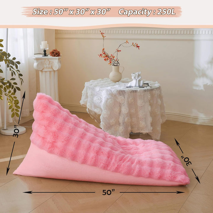 Faux Rabbit Fur Stuffed Animal Bean Bag Storage (No Filler), Soft Plush Waffle Bubble Beanbag Chair Cover for Kids Adults, Luxury Furry Floor Lounger Organizer for Living Room Bedroom, Pink - Just Closeouts Canada Inc.X004OVXT6J