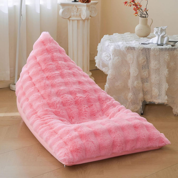 Faux Rabbit Fur Stuffed Animal Bean Bag Storage (No Filler), Soft Plush Waffle Bubble Beanbag Chair Cover for Kids Adults, Luxury Furry Floor Lounger Organizer for Living Room Bedroom, Pink - Just Closeouts Canada Inc.X004OVXT6J