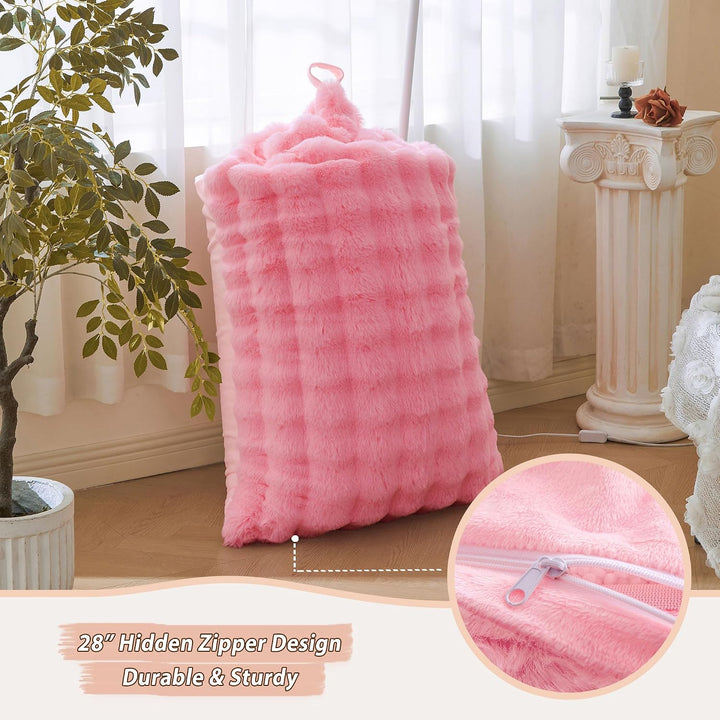 Faux Rabbit Fur Stuffed Animal Bean Bag Storage (No Filler), Soft Plush Waffle Bubble Beanbag Chair Cover for Kids Adults, Luxury Furry Floor Lounger Organizer for Living Room Bedroom, Pink - Just Closeouts Canada Inc.X004OVXT6J