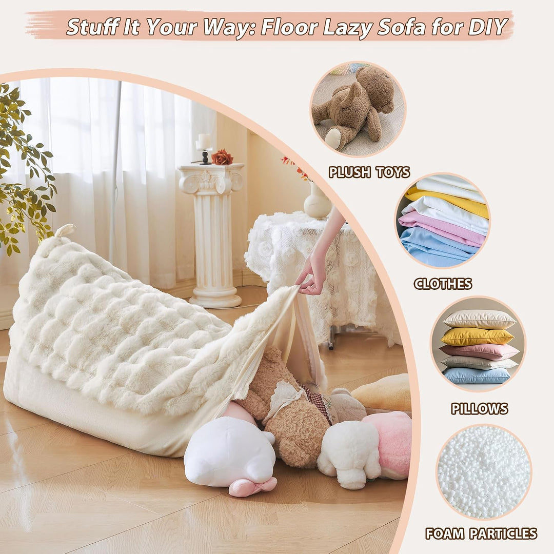 Faux Rabbit Fur Stuffed Animal Bean Bag Storage (No Filler), Soft Plush Waffle Bubble Beanbag Chair Cover for Kids Adults, Luxury Furry Floor Lounger Organizer for Living Room Bedroom, Pink - Just Closeouts Canada Inc.X004OVXT6J