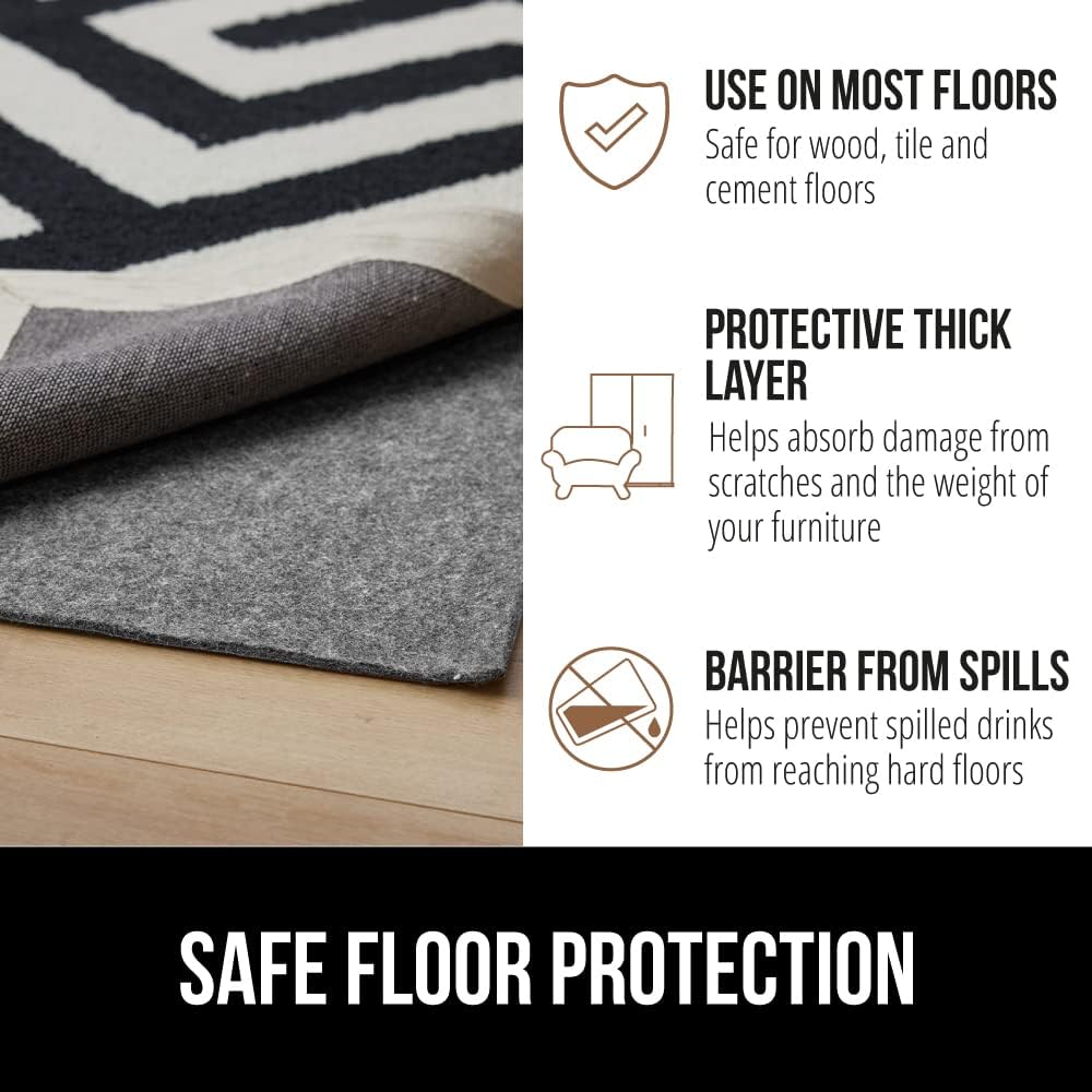 Felt and Natural Rubber Rug Pad, 1/8” Thick, 2x4 FT Protective Padding for Under Area Rugs, Cushioned Gripper Pads for Carpet, Runners, Hardwood Floors Protection, Slip Skid Resistant - Just Closeouts Canada Inc.