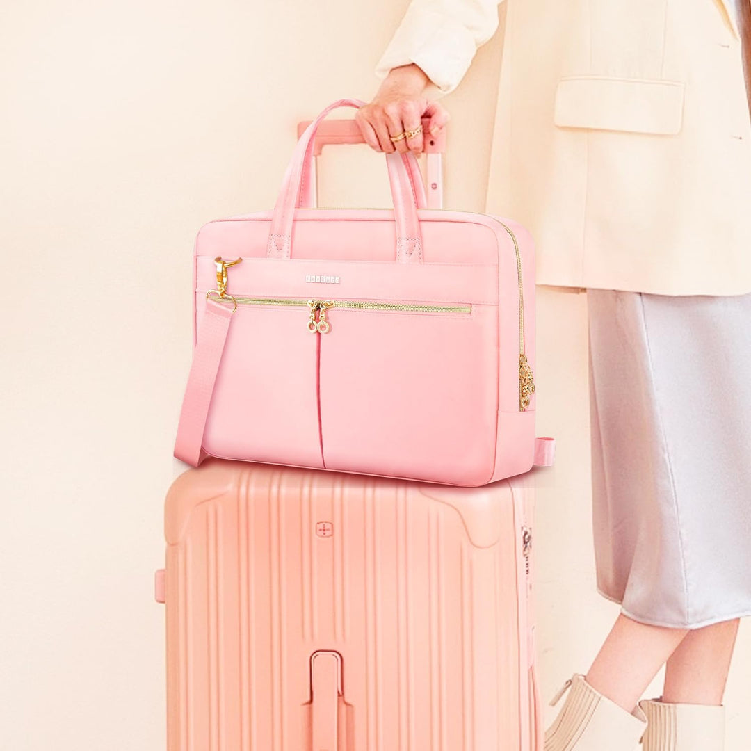 Ferkurn Laptop Bag Case Women Men Computer Bag for Mac HP LG Dell ASUS Acer, Shoulder Strap Carrying Briefcase Messenger Bag, Pink, 15.6 inch - Just Closeouts Canada Inc.