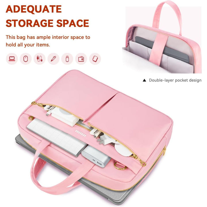 Ferkurn Laptop Bag Case Women Men Computer Bag for Mac HP LG Dell ASUS Acer, Shoulder Strap Carrying Briefcase Messenger Bag, Pink, 15.6 inch - Just Closeouts Canada Inc.