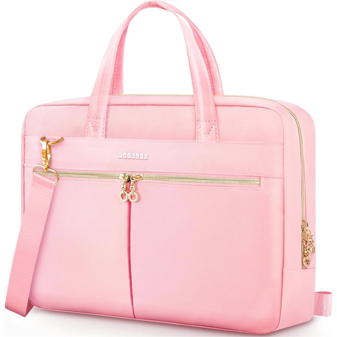 Ferkurn Laptop Bag Case Women Men Computer Bag for Mac HP LG Dell ASUS Acer, Shoulder Strap Carrying Briefcase Messenger Bag, Pink, 15.6 inch - Just Closeouts Canada Inc.