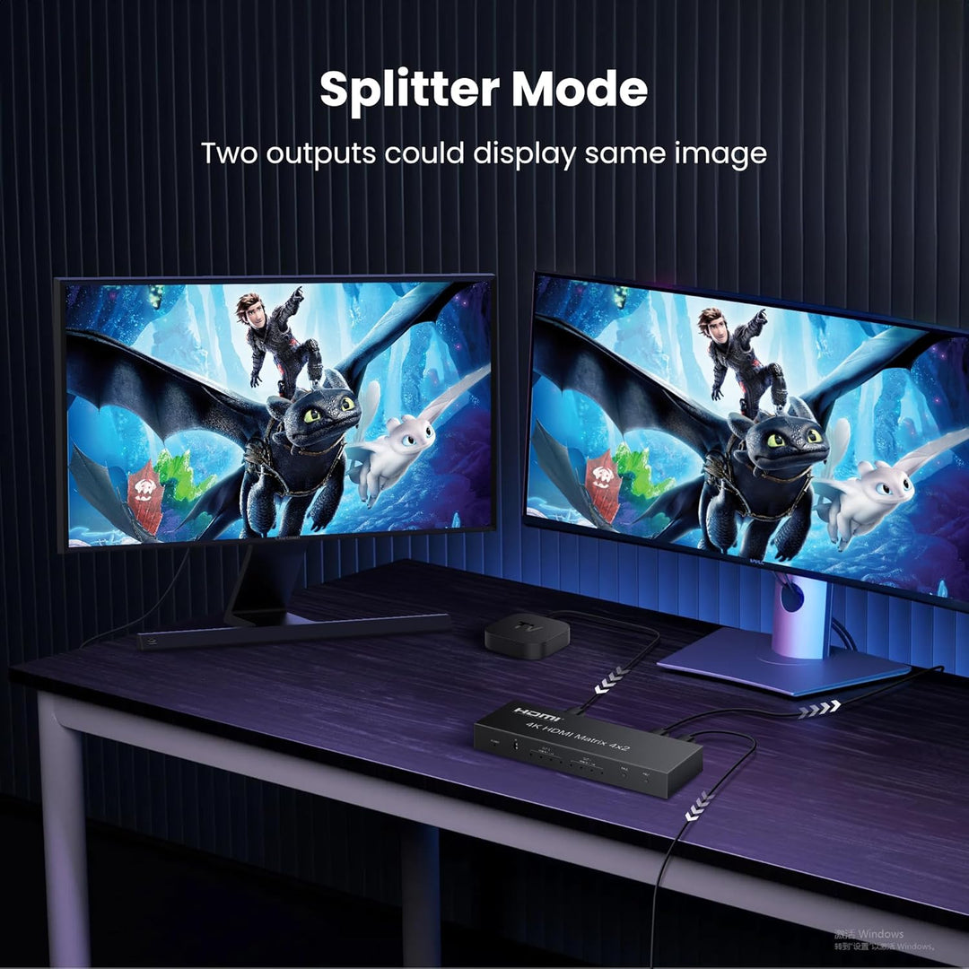 FERRISA 4x2 HDMI Matrix Switch,4 in 2 Out Matrix HDMI Video Switcher Splitter +Optical & L/R Audio Output,Support Ultra HD 4K,3D 1080P,Audio EDID Extractor with IR Remote Control - Just Closeouts Canada Inc.