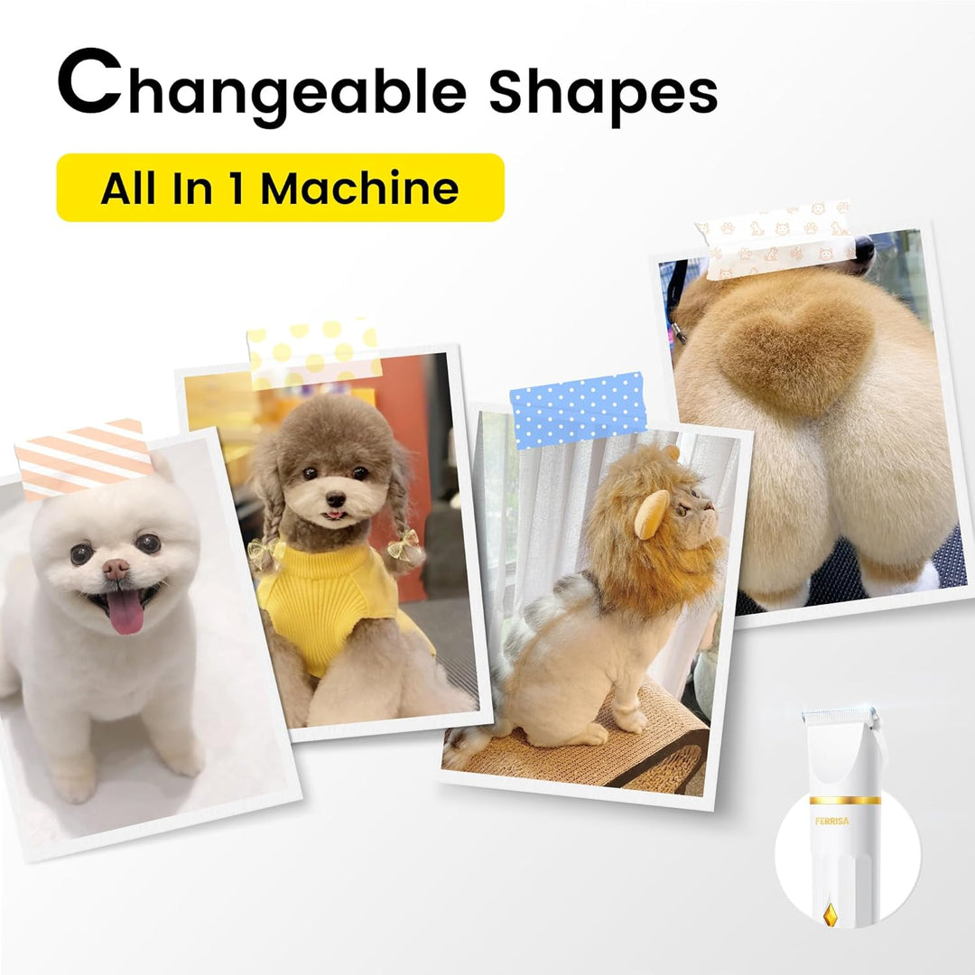 FERRISA Dog Clippers, Professional Dog Grooming Kit with 4 Blade Heads, Low - Noise Pet Hair Trimmer for Small Dogs, Ideal for Eyes, Ears, Face, and Rump (4 Blade Heads) - Just Closeouts Canada Inc.