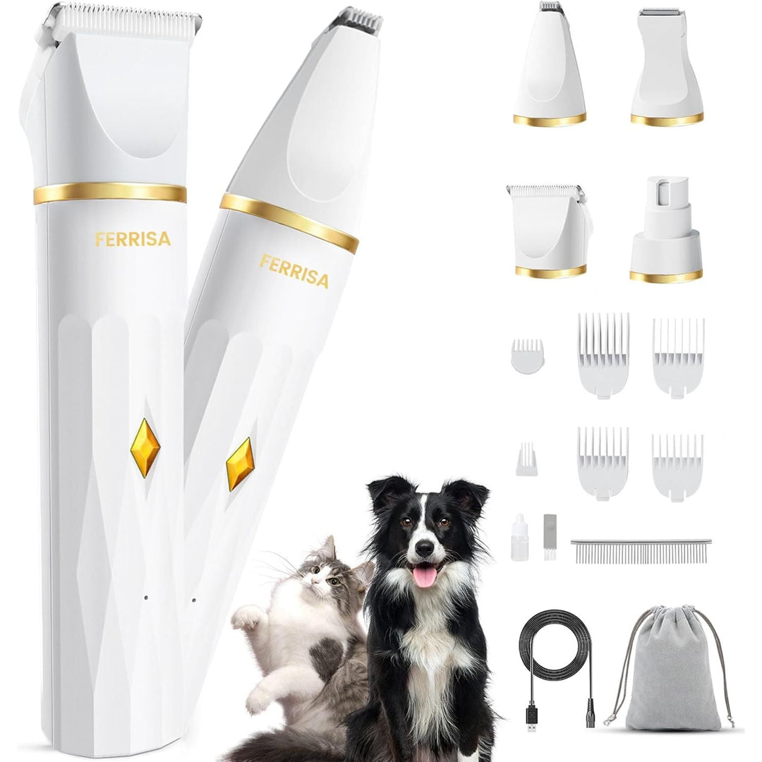 FERRISA Dog Clippers, Professional Dog Grooming Kit with 4 Blade Heads, Low - Noise Pet Hair Trimmer for Small Dogs, Ideal for Eyes, Ears, Face, and Rump (4 Blade Heads) - Just Closeouts Canada Inc.