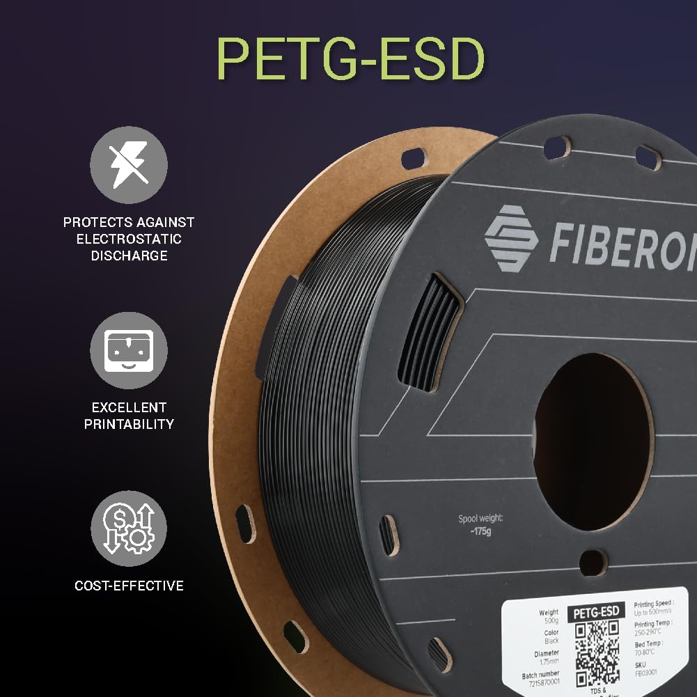 Fiberon PETG - ESD Filament 1.75mm Black 0.5kg Ð Electrostatic Discharge Safe, Tough PETG 3D Printer Filament for Electronics Industry. 111 - Fiberon Petg - esd 1.75mm Black 0.5kg (Hex Code: 161618) - Just Closeouts Canada Inc.FB03001