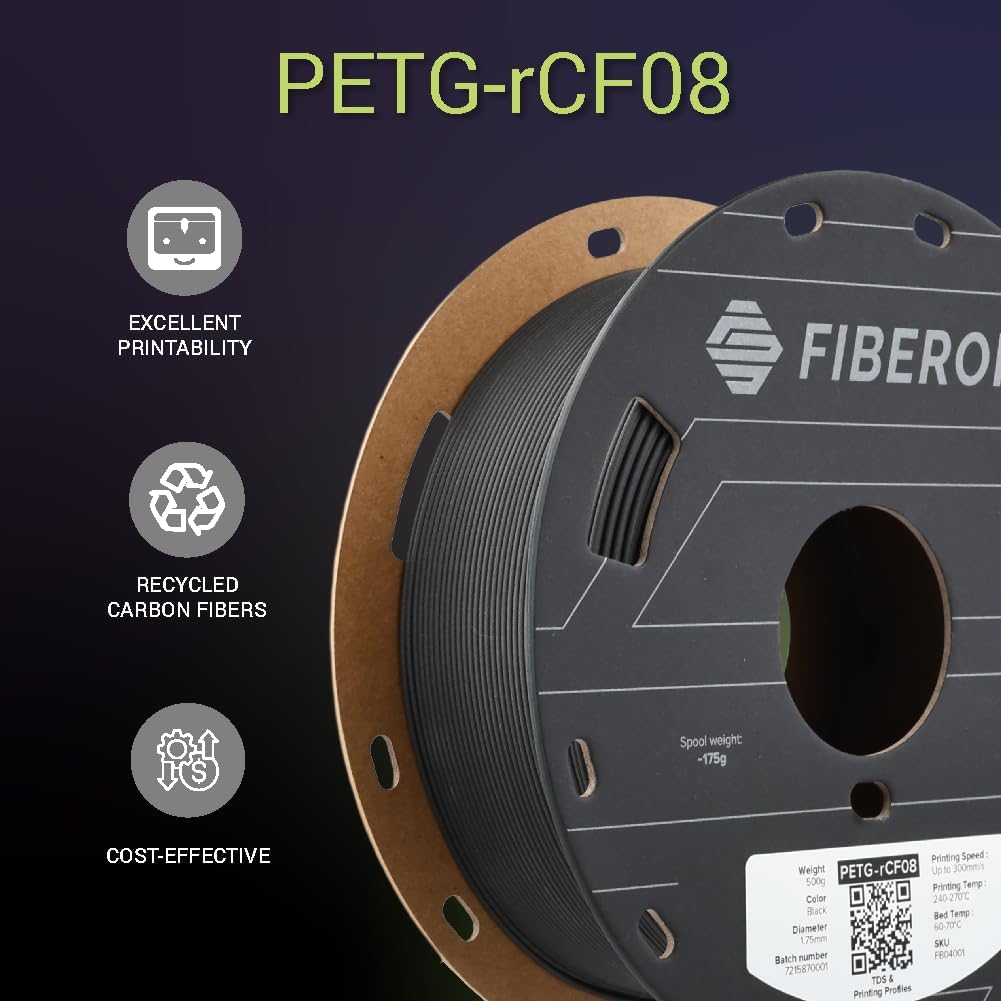 Fiberon PETG - RCF Filament Black 1.75mm 0.5kg, Recycled Carbon Fiber Reinforced PETG Filament - Fiberon 3D Printing Filament Ideal for Drone and Automotive Products. 111 - Fiberon Petg - rcf08 1.75mm Black 0.5kg (Hex Code: 302e2f) - Just Closeouts Canada Inc.FB04001