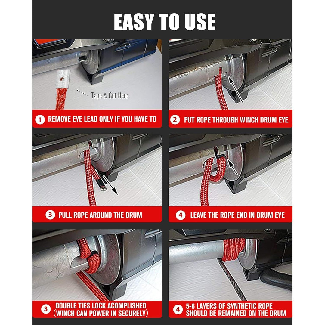 FIERYRED Synthetic Winch Rope Cable Kit 3/8inch 100FT 26500lbs Winch Line Replacement with Forged Hook D Ring Shackle Protective Sleeve for 4WD Off - Road Vehicle SUV, Black - Just Closeouts Canada Inc.