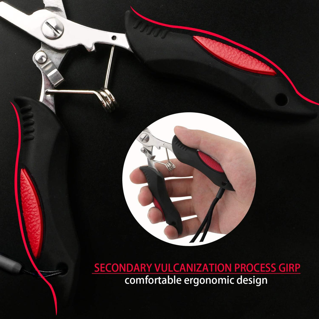 Fishing Pliers Stainless Steel Hook Remover Braid Cutter Rustproof Saltwater Split Ring Pliers Fishing Multi-Tools with Sheath and Lanyard - Just Closeouts Canada Inc.X004YYSL3R