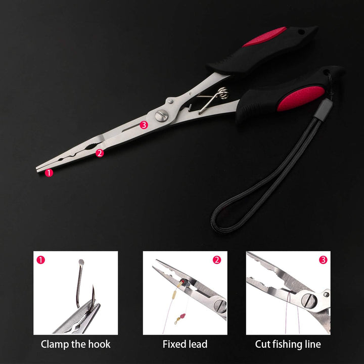 Fishing Pliers Stainless Steel Hook Remover Braid Cutter Rustproof Saltwater Split Ring Pliers Fishing Multi-Tools with Sheath and Lanyard - Just Closeouts Canada Inc.X004YYSL3R