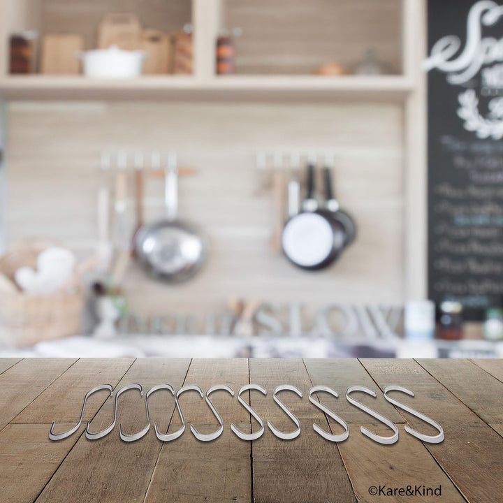 Flat S-Shaped Hanging Hooks - for Kitchen Utensils, Garage or Garden Tools, etc. - Heavy Duty Genuine Solid 304 Stainless Steel - Multi Purpose - This Kit Contains 10 Small Hooks - Just Closeouts Canada Inc.