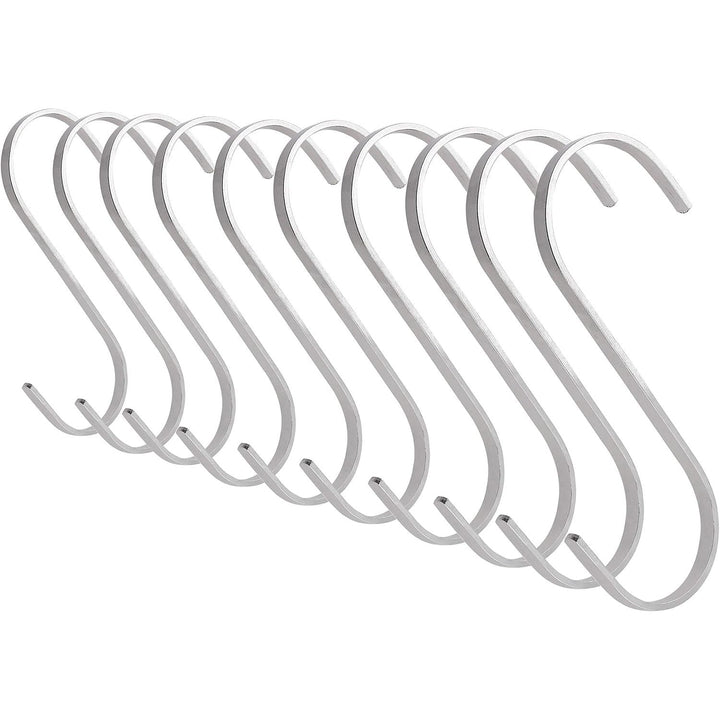 Flat S-Shaped Hanging Hooks - for Kitchen Utensils, Garage or Garden Tools, etc. - Heavy Duty Genuine Solid 304 Stainless Steel - Multi Purpose - This Kit Contains 10 Small Hooks - Just Closeouts Canada Inc.