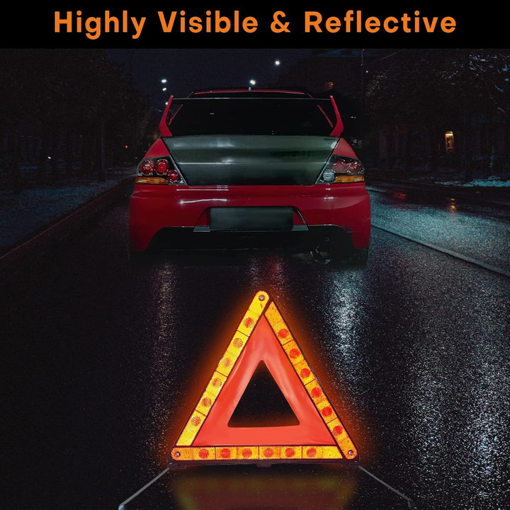 FLK Tech Warning Triangles Safety Triangle Emergency Kit Foldable Reflective Triangles with Base Roadside Triangle Kit with Case for Vehicles (3 Pack) - Just Closeouts Canada Inc.