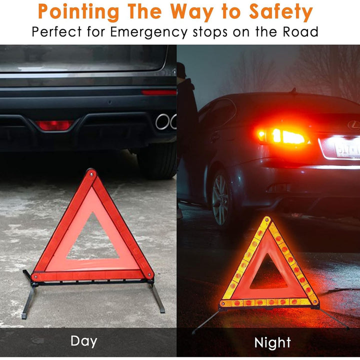 FLK Tech Warning Triangles Safety Triangle Emergency Kit Foldable Reflective Triangles with Base Roadside Triangle Kit with Case for Vehicles (3 Pack) - Just Closeouts Canada Inc.