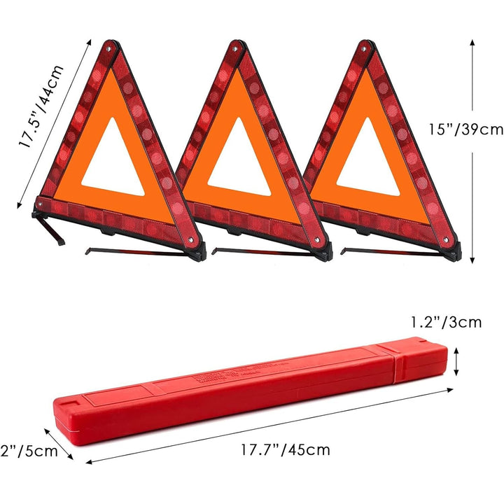 FLK Tech Warning Triangles Safety Triangle Emergency Kit Foldable Reflective Triangles with Base Roadside Triangle Kit with Case for Vehicles (3 Pack) - Just Closeouts Canada Inc.