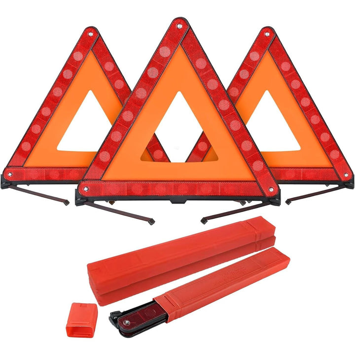 FLK Tech Warning Triangles Safety Triangle Emergency Kit Foldable Reflective Triangles with Base Roadside Triangle Kit with Case for Vehicles (3 Pack) - Just Closeouts Canada Inc.