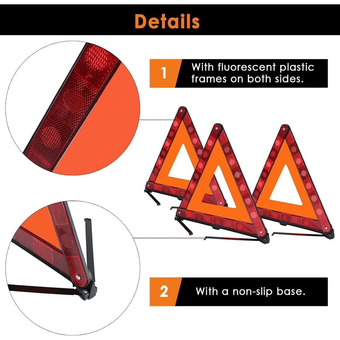 FLK Tech Warning Triangles Safety Triangle Emergency Kit Foldable Reflective Triangles with Base Roadside Triangle Kit with Case for Vehicles (3 Pack) - Just Closeouts Canada Inc.