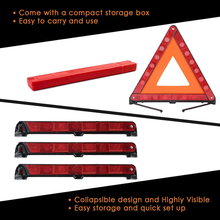 FLK Tech Warning Triangles Safety Triangle Emergency Kit Foldable Reflective Triangles with Base Roadside Triangle Kit with Case for Vehicles (3 Pack) - Just Closeouts Canada Inc.