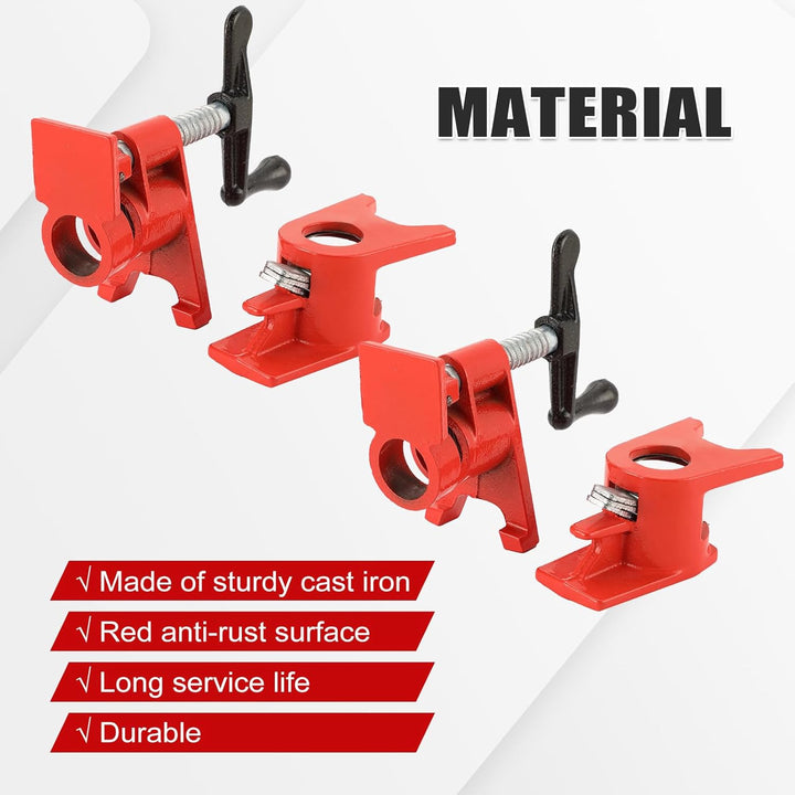 FLKQC 3/4" Wood Gluing Pipe Clamp Set with Unique Foot Design Red 6PCS Heavy Duty Bar Clamps Cast Iron Quick Release Pipe Clamp Tools for Woodworking (6Pack, 3/4" with Foot) - Just Closeouts Canada Inc.