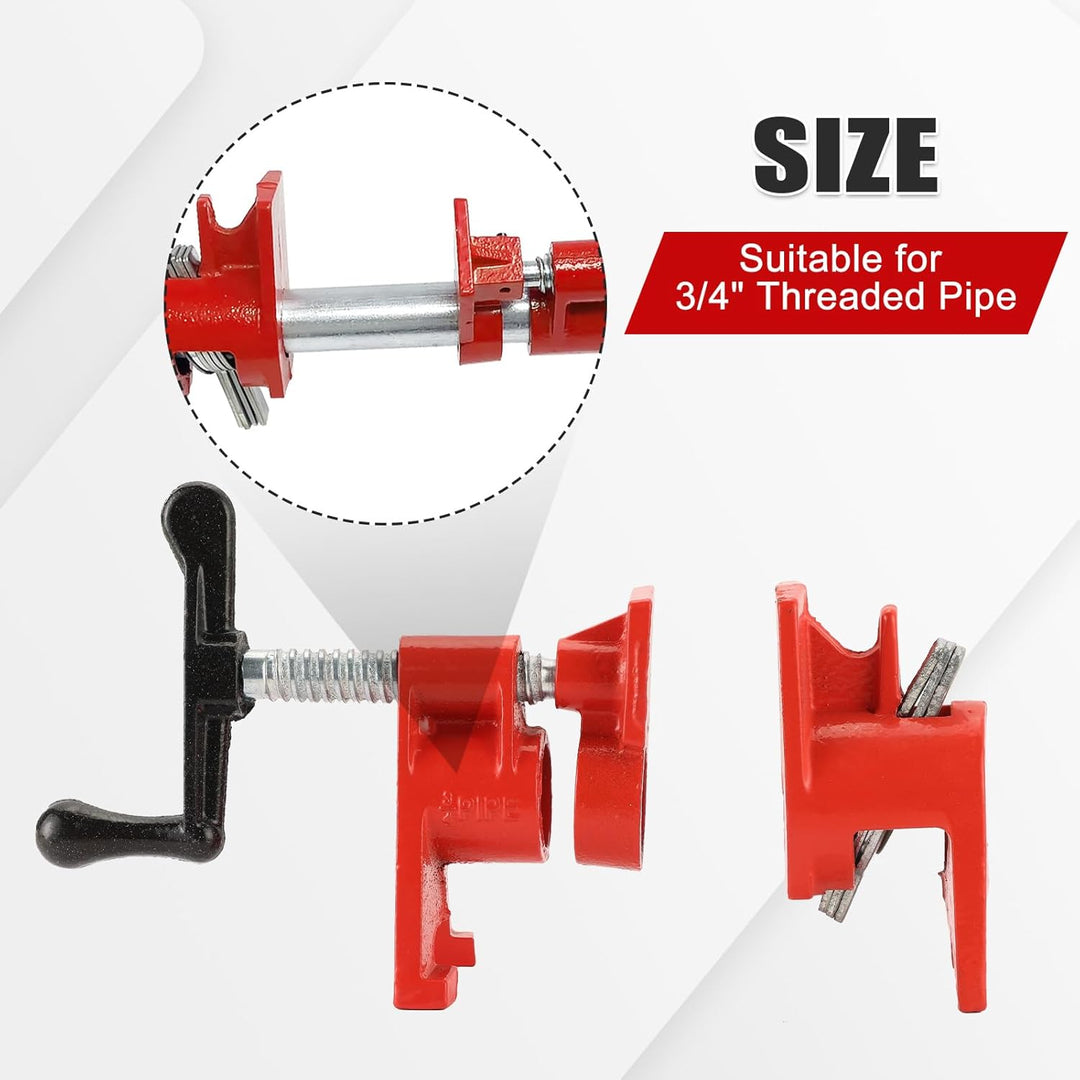 FLKQC 3/4" Wood Gluing Pipe Clamp Set with Unique Foot Design Red 6PCS Heavy Duty Bar Clamps Cast Iron Quick Release Pipe Clamp Tools for Woodworking (6Pack, 3/4" with Foot) - Just Closeouts Canada Inc.