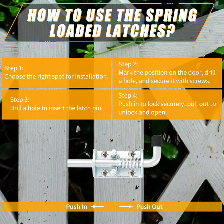 FLKQC Spring Loaded Latch Pin, Stainless Steel Barrel Bolt for Gate Shed Door Tailgate Trailer Garage, Metal Lock Barrel Bolt Spring Loaded Locking Latch 6.5" Long, Door Lock (6.5", 4Pack) - Just Closeouts Canada Inc.