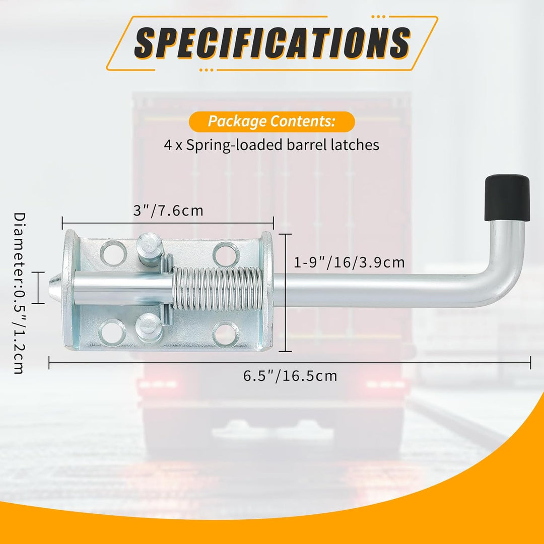 FLKQC Spring Loaded Latch Pin, Stainless Steel Barrel Bolt for Gate Shed Door Tailgate Trailer Garage, Metal Lock Barrel Bolt Spring Loaded Locking Latch 6.5" Long, Door Lock (6.5", 4Pack) - Just Closeouts Canada Inc.