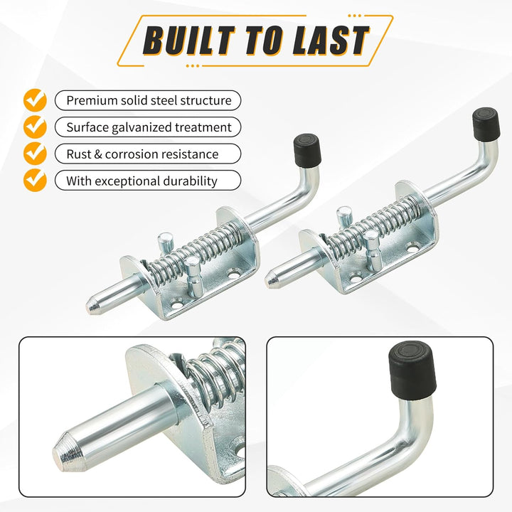 FLKQC Spring Loaded Latch Pin, Stainless Steel Barrel Bolt for Gate Shed Door Tailgate Trailer Garage, Metal Lock Barrel Bolt Spring Loaded Locking Latch 6.5" Long, Door Lock (6.5", 4Pack) - Just Closeouts Canada Inc.