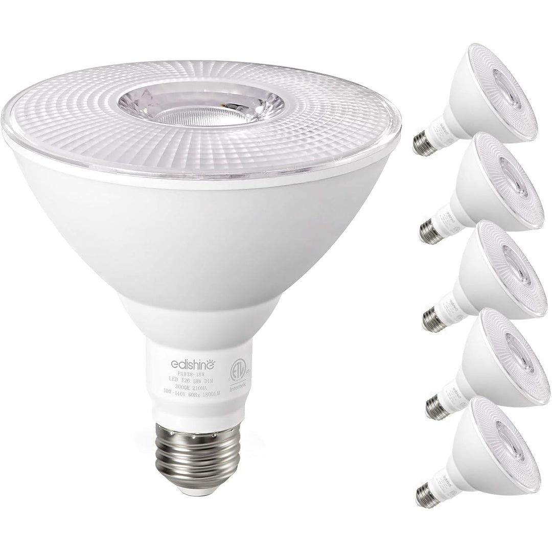 Flood Lights Outdoor, Dimmable PAR38 LED Outdoor Flood Light Bulbs, 120W Equivalent, IP65 Waterproof for Yard, Garage, Porch, 3000K Warm White, 18W 1800LM, E26 Base, 6 Pack ETL Listed - Just Closeouts Canada Inc.X004M6SG23