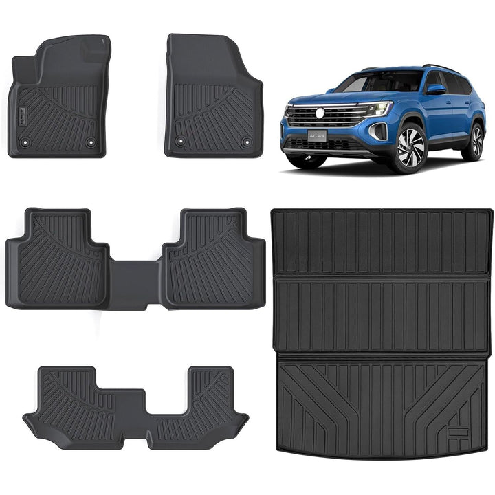 Floor Mats & Large Trunk Mat for 2018 - 2025 2026 Volkswagen Atlas（Only Fit 7 Seats） - 2nd Row Bench Seat,TPE All Weather Protection 3 Rows Car Floor Liners with Large Cargo Liners for VW Atlas - Just Closeouts Canada Inc.X004D8ZU8D