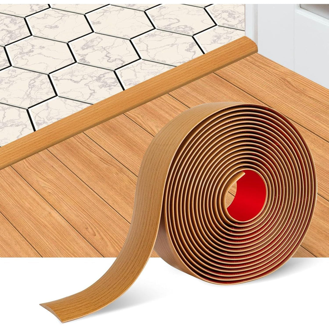Floor Transition Strip Floor Cover Strips Self Adhesive Flooring Transitions Laminate Floor Strip 2" Wide Vinyl Floor Flat Divider Strip Elegant Wood Grain Design (5cm, 20Ft, Light Brown) - Just Closeouts Canada Inc.