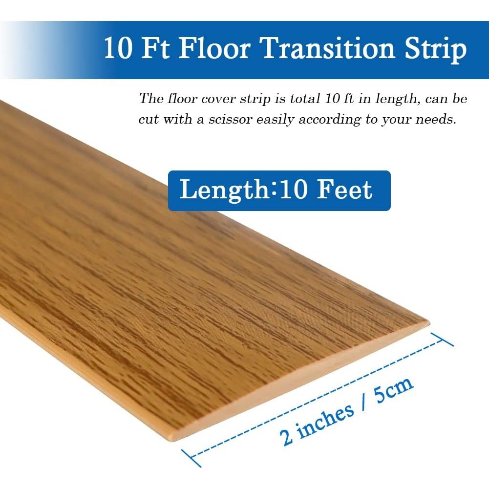 Floor Transition Strip Floor Cover Strips Self Adhesive Flooring Transitions Laminate Floor Strip 2" Wide Vinyl Floor Flat Divider Strip Elegant Wood Grain Design (10Ft, Light Brown) - Just Closeouts Canada Inc.