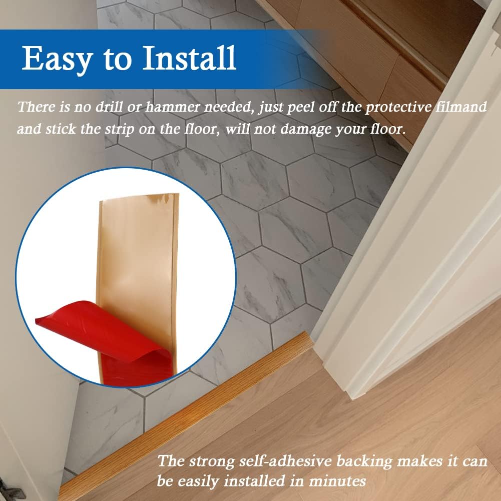 Floor Transition Strip Floor Cover Strips Self Adhesive Flooring Transitions Laminate Floor Strip 2" Wide Vinyl Floor Flat Divider Strip Elegant Wood Grain Design (10Ft, Light Brown) - Just Closeouts Canada Inc.