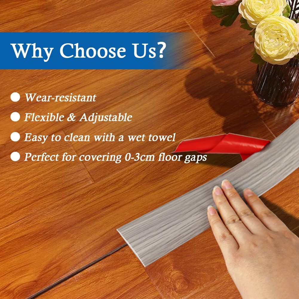 Floor Transition Strip Floor Cover Strips Self Adhesive Flooring Transitions Laminate Floor Strip 2" Wide Vinyl Floor Flat Divider Strip Elegant Wood Grain Design (6.56Ft, Gray) - Just Closeouts Canada Inc.