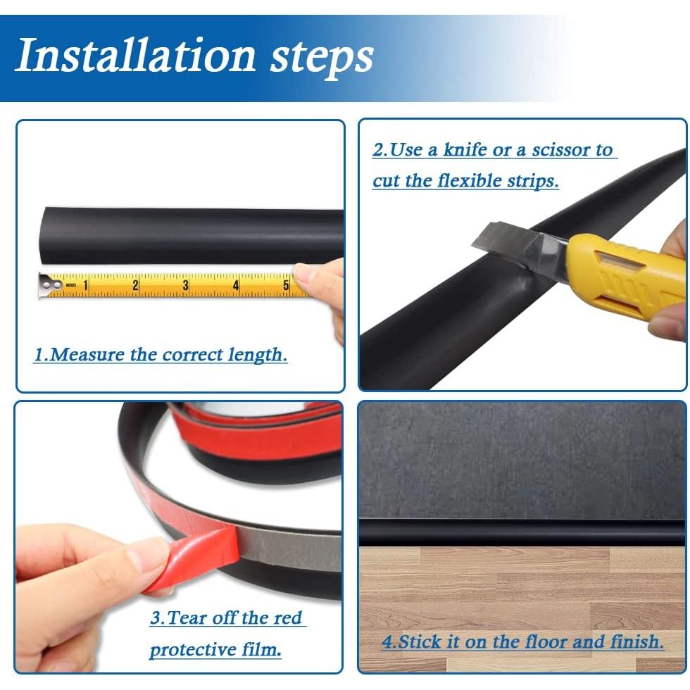 Floor Transition Strip Self Adhesive Carpet & Flooring Transitions Edging Trim Strip PVC Threshold Transitions Suitable for Threshold Height Less Than 5mm (6.56Ft, Black) - Just Closeouts Canada Inc.