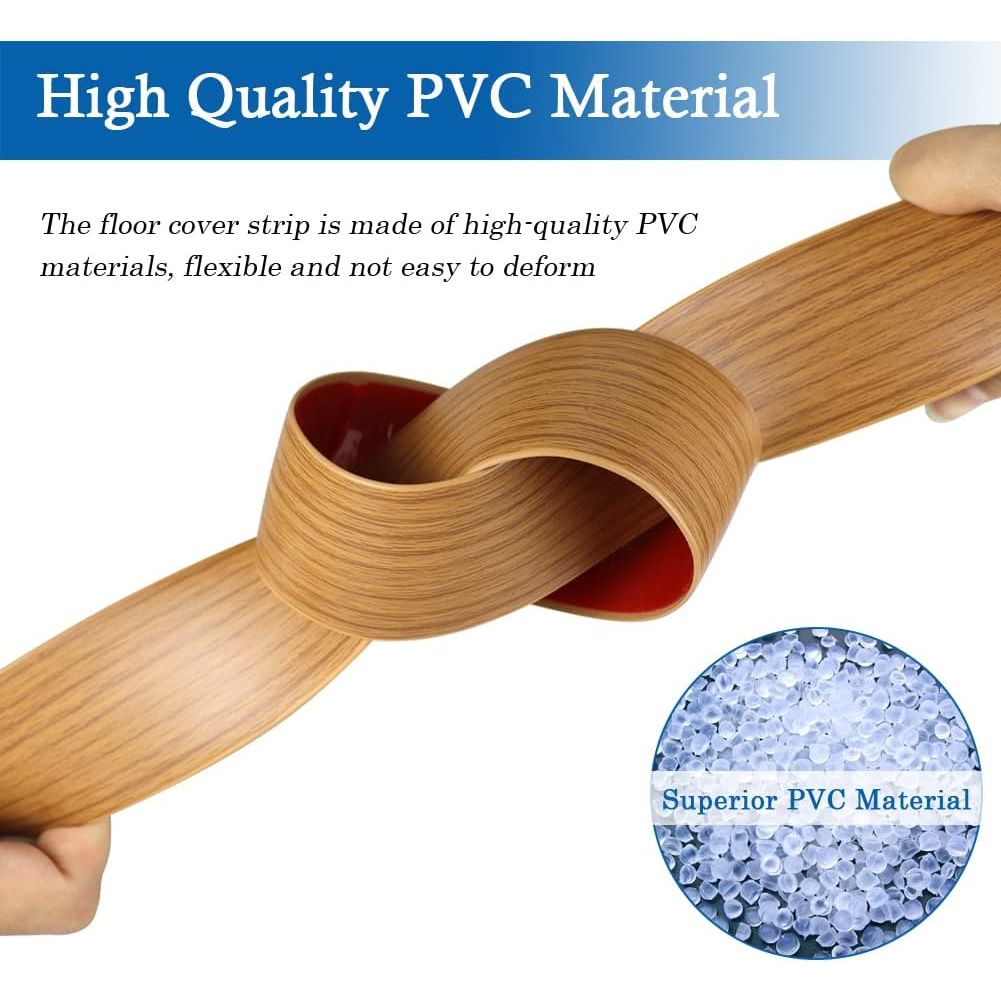 Floor Transition Strip Self Adhesive Flooring Transitions 2" Wide Vinyl Flat Divider Elegant Wood Grain Design (6.56Ft, Light Brown) - Just Closeouts Canada Inc.