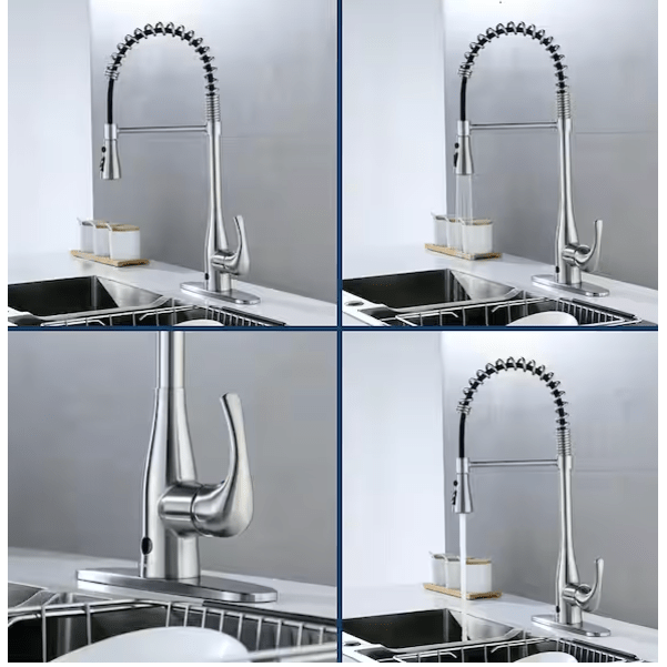FLOW Motion Activated & Manual Single - Handle Pull - Down Spring Neck Sprayer Kitchen Faucet, Brushed Nickel - Just Closeouts Canada Inc.