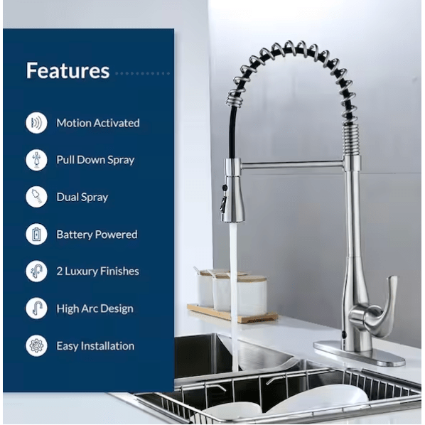 FLOW Motion Activated & Manual Single - Handle Pull - Down Spring Neck Sprayer Kitchen Faucet, Oil Rubbed Bronze - Just Closeouts Canada Inc.
